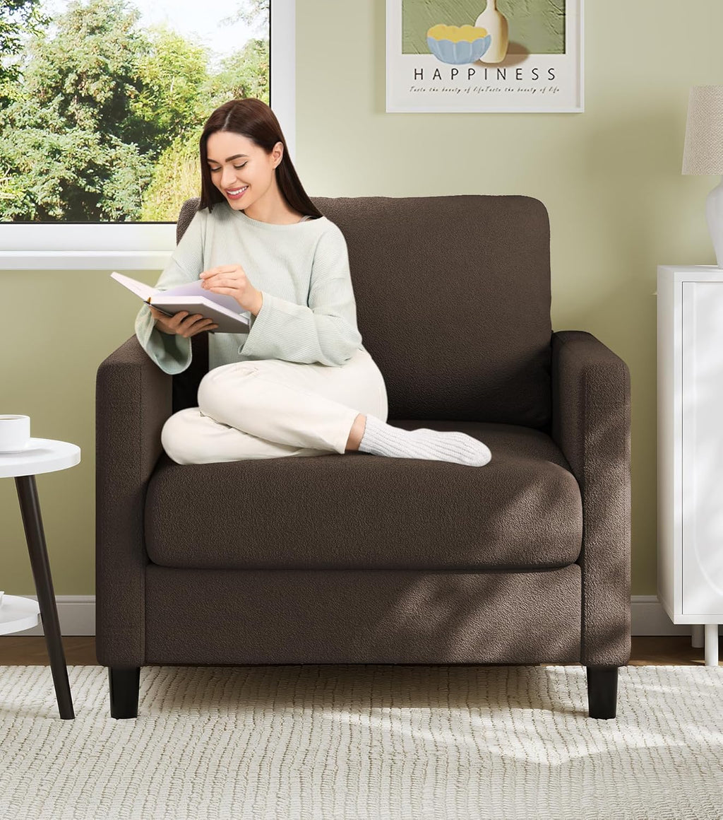 Loveseat Sofa, 51" Small Sofa Couch for Bedroom, Comfy Teddy Love Seat, Tool-Free Setup Sofas for Living Room, All-Wood Small Couches for Small Spaces, Small Couch No Pillow Include, Beige - Grand Goldman