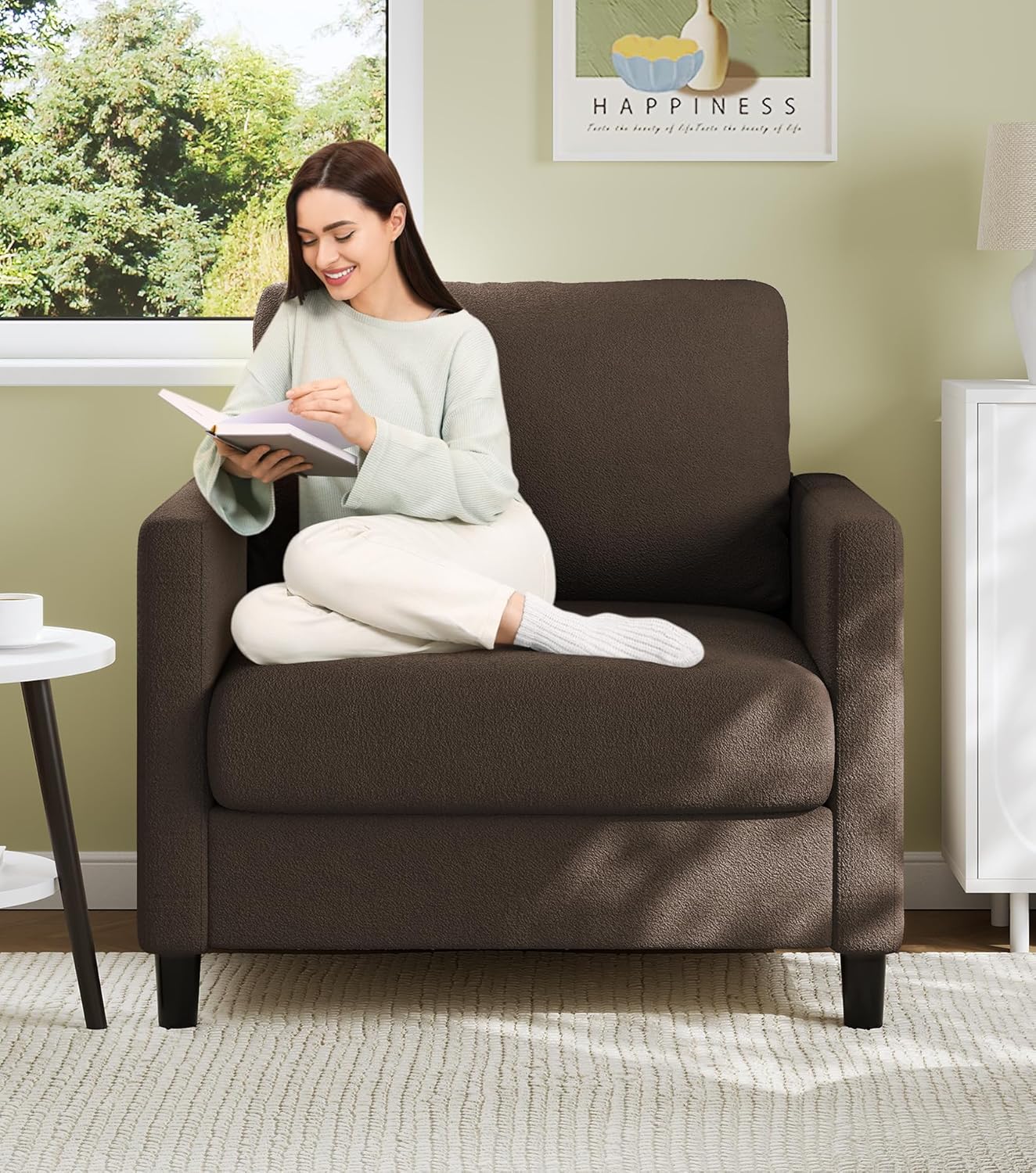 Loveseat Sofa, 51" Small Sofa Couch for Bedroom, Comfy Teddy Love Seat, Tool-Free Setup Sofas for Living Room, All-Wood Small Couches for Small Spaces, Small Couch No Pillow Include, Beige - Grand Goldman