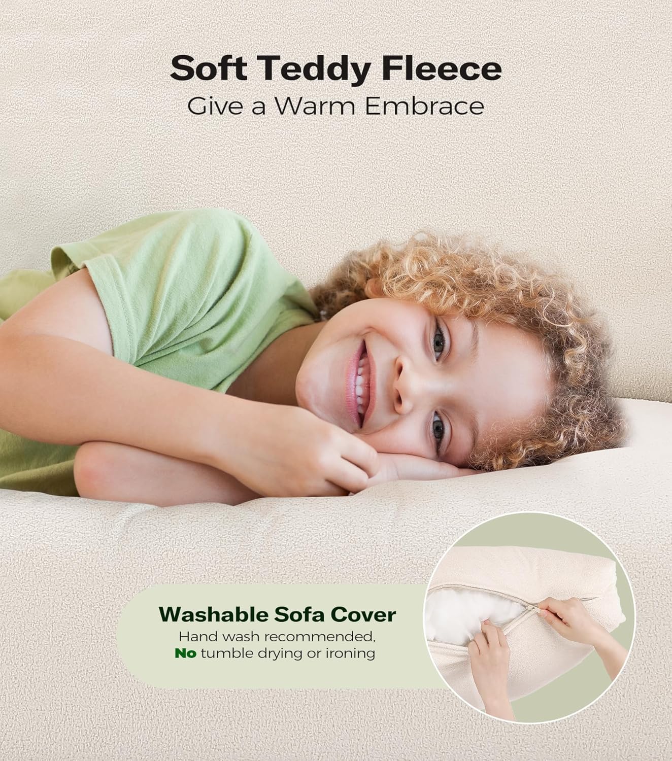 Loveseat Sofa, 51" Small Sofa Couch for Bedroom, Comfy Teddy Love Seat, Tool-Free Setup Sofas for Living Room, All-Wood Small Couches for Small Spaces, Small Couch No Pillow Include, Beige - Grand Goldman