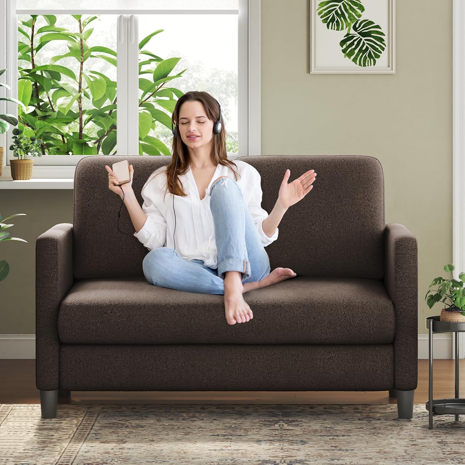 Loveseat Sofa, 51" Small Sofa Couch for Bedroom, Comfy Teddy Love Seat, Tool-Free Setup Sofas for Living Room, All-Wood Small Couches for Small Spaces, Small Couch No Pillow Include, Beige - Grand Goldman