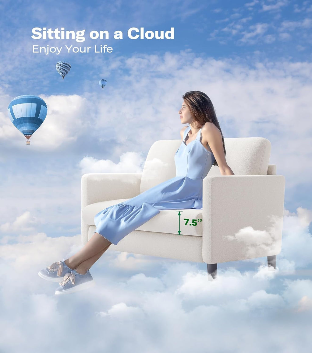 Loveseat Sofa, 51" Small Sofa Couch for Bedroom, Comfy Teddy Love Seat, Tool-Free Setup Sofas for Living Room, All-Wood Small Couches for Small Spaces, Small Couch No Pillow Include, Beige - Grand Goldman