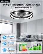 Low Profile Ceiling Fan with Light and Remote Bladeless Bedroom Ceiling Fan with Light, 20in Small Flush Mount Ceiling Fan Dimmable Modern Enclosed Ceiling Fans for Small Room - Black - Grand Goldman