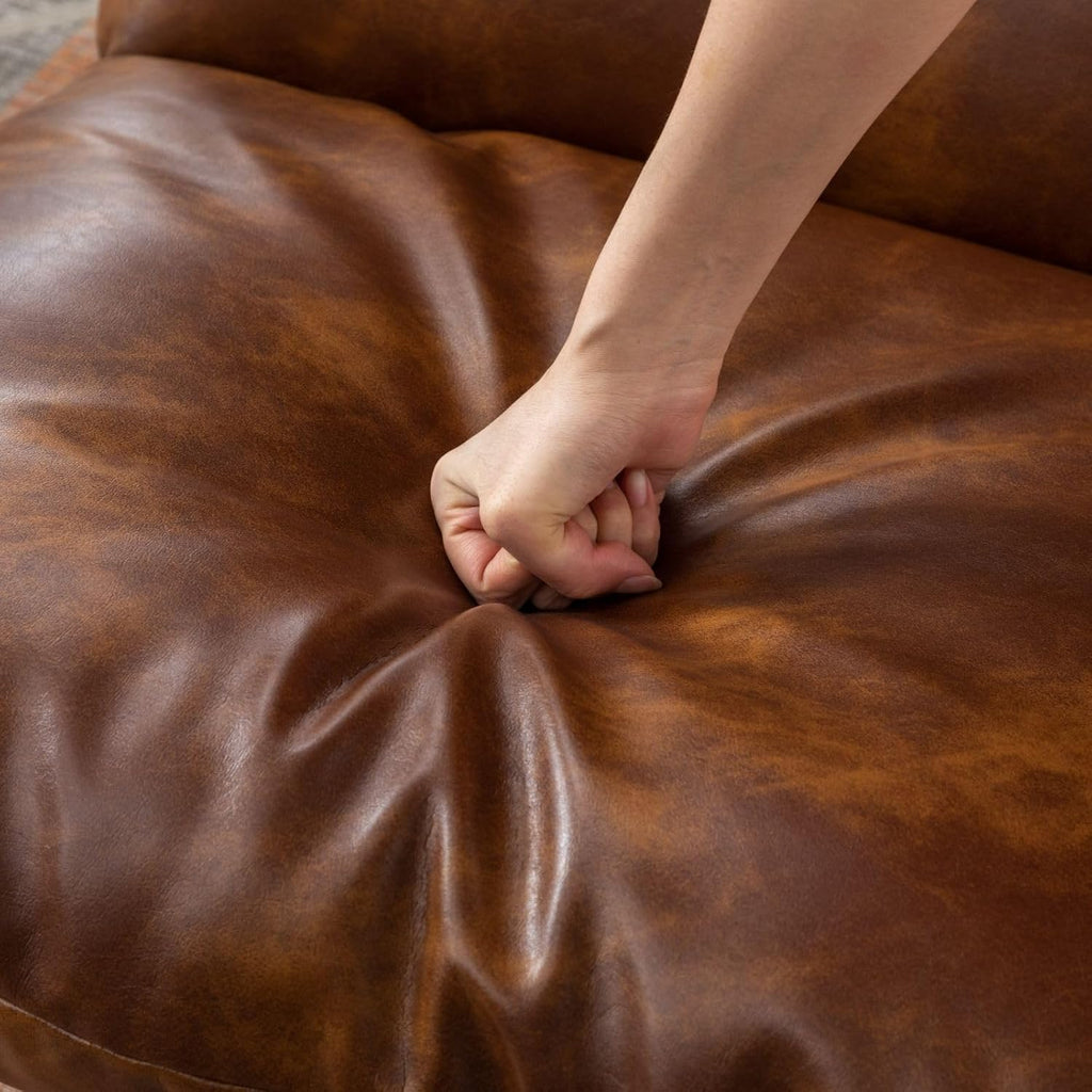 LukeAlon Modern PU Leather Accent Armchair, Upholstered Soft Living Room Chair with Black Metal Frame Thickened Cushion Single Sofa Chair Comfy Lounge Chair for Bedroom Living Room, Brown - Grand Goldman