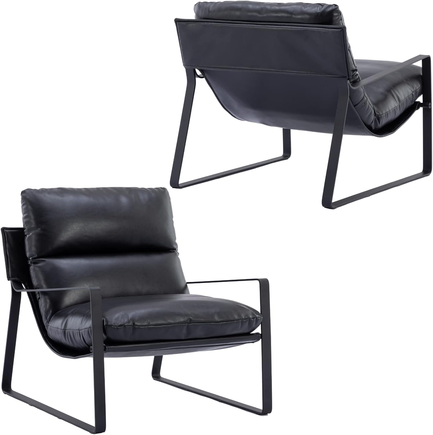 LukeAlon Modern PU Leather Accent Armchair, Upholstered Soft Living Room Chair with Black Metal Frame Thickened Cushion Single Sofa Chair Comfy Lounge Chair for Bedroom Living Room, Brown - Grand Goldman