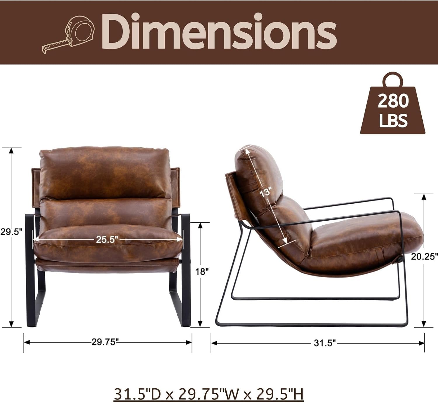 LukeAlon Modern PU Leather Accent Armchair, Upholstered Soft Living Room Chair with Black Metal Frame Thickened Cushion Single Sofa Chair Comfy Lounge Chair for Bedroom Living Room, Brown - Grand Goldman