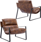 LukeAlon Modern PU Leather Accent Armchair, Upholstered Soft Living Room Chair with Black Metal Frame Thickened Cushion Single Sofa Chair Comfy Lounge Chair for Bedroom Living Room, Brown - Grand Goldman