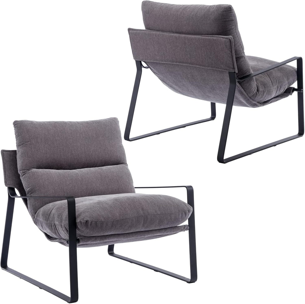 LukeAlon Modern PU Leather Accent Armchair, Upholstered Soft Living Room Chair with Black Metal Frame Thickened Cushion Single Sofa Chair Comfy Lounge Chair for Bedroom Living Room, Brown - Grand Goldman