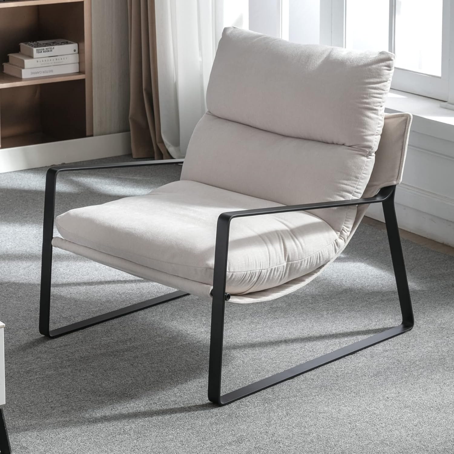 LukeAlon Modern PU Leather Accent Armchair, Upholstered Soft Living Room Chair with Black Metal Frame Thickened Cushion Single Sofa Chair Comfy Lounge Chair for Bedroom Living Room, Brown - Grand Goldman