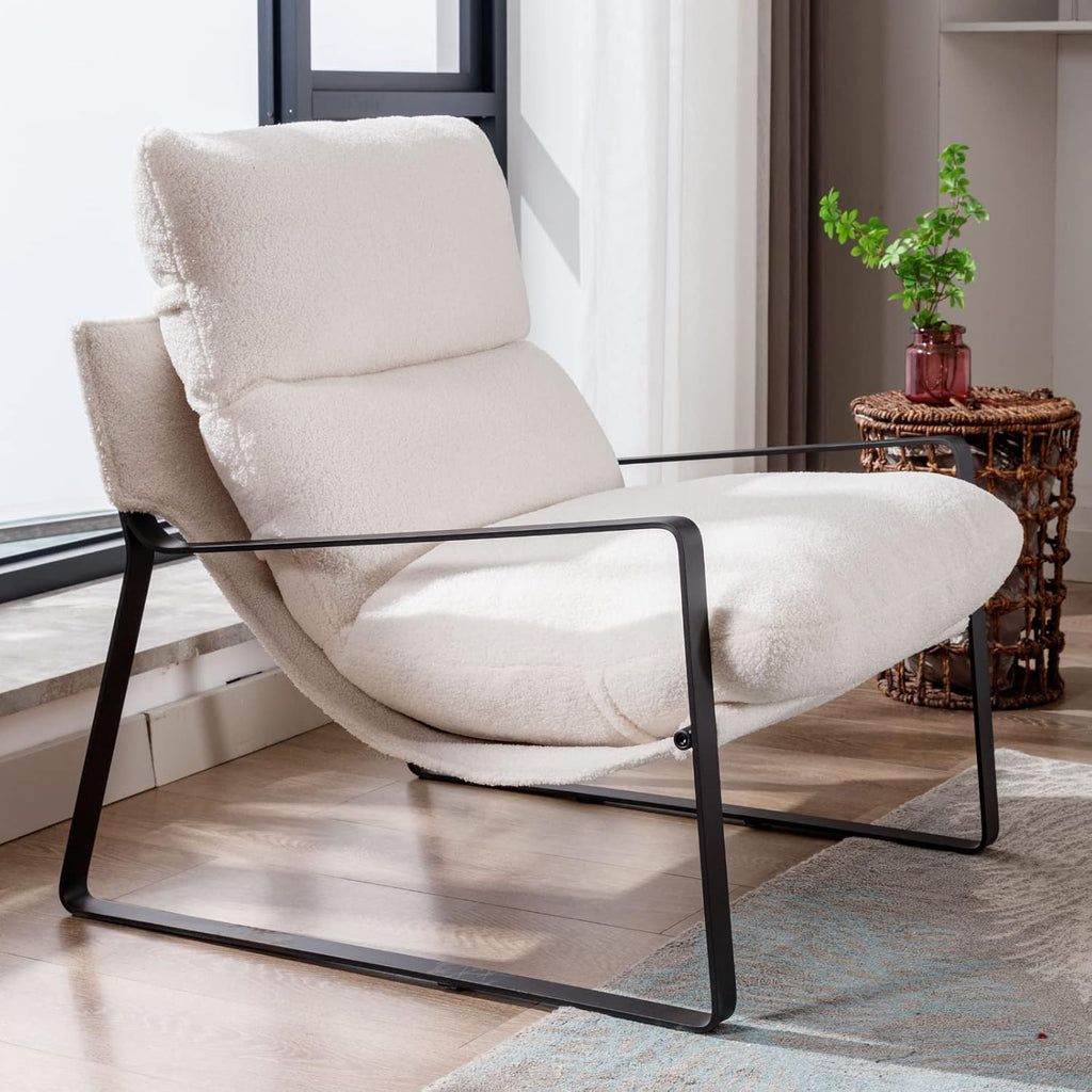 LukeAlon Modern PU Leather Accent Armchair, Upholstered Soft Living Room Chair with Black Metal Frame Thickened Cushion Single Sofa Chair Comfy Lounge Chair for Bedroom Living Room, Brown - Grand Goldman