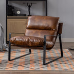 LukeAlon Modern PU Leather Accent Armchair, Upholstered Soft Living Room Chair with Black Metal Frame Thickened Cushion Single Sofa Chair Comfy Lounge Chair for Bedroom Living Room, Brown - Grand Goldman