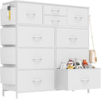 Lulive Dresser for Bedroom with 10 Drawers, Chest of Drawers with Side Pockets and Hooks, Fabric Storage Organizer Unit for Living Room, Hallway, Closet (Rustic Brown) - Grand Goldman