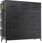 Lulive Dresser for Bedroom with 10 Drawers, Chest of Drawers with Side Pockets and Hooks, Fabric Storage Organizer Unit for Living Room, Hallway, Closet (Rustic Brown) - Grand Goldman