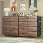 Lulive Dresser for Bedroom with 10 Drawers, Chest of Drawers with Side Pockets and Hooks, Fabric Storage Organizer Unit for Living Room, Hallway, Closet (Rustic Brown) - Grand Goldman