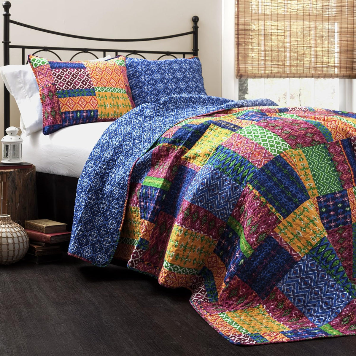 Lush Decor Misha 3-Piece Quilt Set, Fuchsia, Full/Queen, Fuchisa/Navy - Grand Goldman