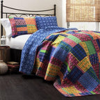 Lush Decor Misha 3-Piece Quilt Set, Fuchsia, Full/Queen, Fuchisa/Navy - Grand Goldman