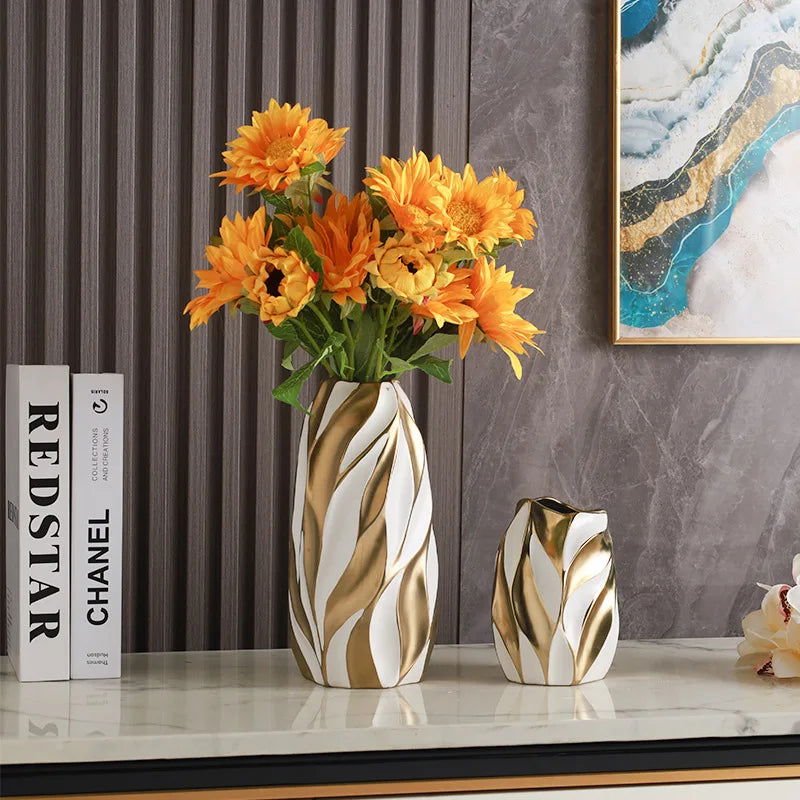 Luxurious Gold Painted Ceramic Vases High-End Urn Personalized Living Room and Porch Decoration Modern European Style Amphora Cabinet Home Ornament Abstract and Refined Design - Grand Goldman