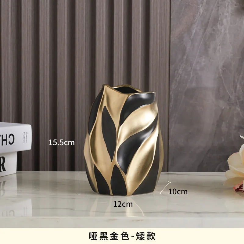 Luxurious Gold Painted Ceramic Vases High-End Urn Personalized Living Room and Porch Decoration Modern European Style Amphora Cabinet Home Ornament Abstract and Refined Design - Grand Goldman