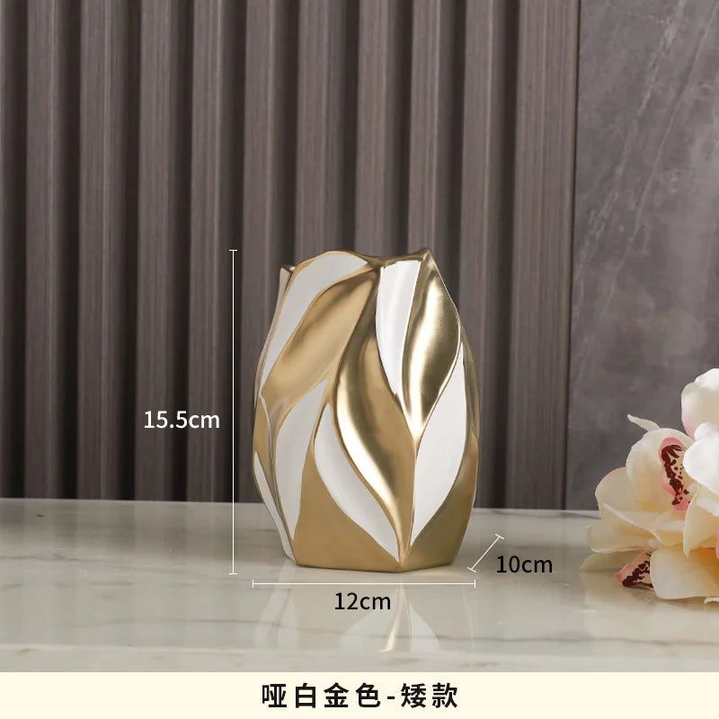 Luxurious Gold Painted Ceramic Vases High-End Urn Personalized Living Room and Porch Decoration Modern European Style Amphora Cabinet Home Ornament Abstract and Refined Design - Grand Goldman