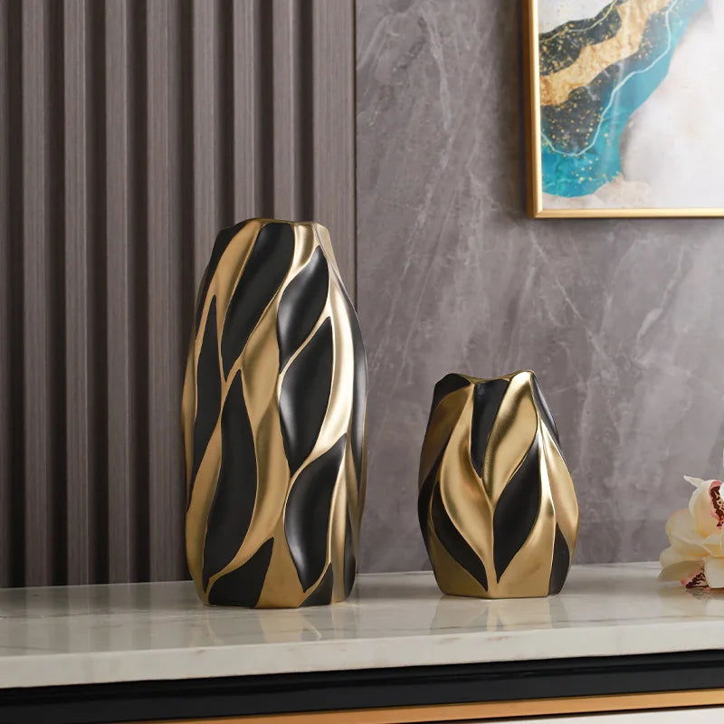 Luxurious Gold Painted Ceramic Vases High-End Urn Personalized Living Room and Porch Decoration Modern European Style Amphora Cabinet Home Ornament Abstract and Refined Design - Grand Goldman