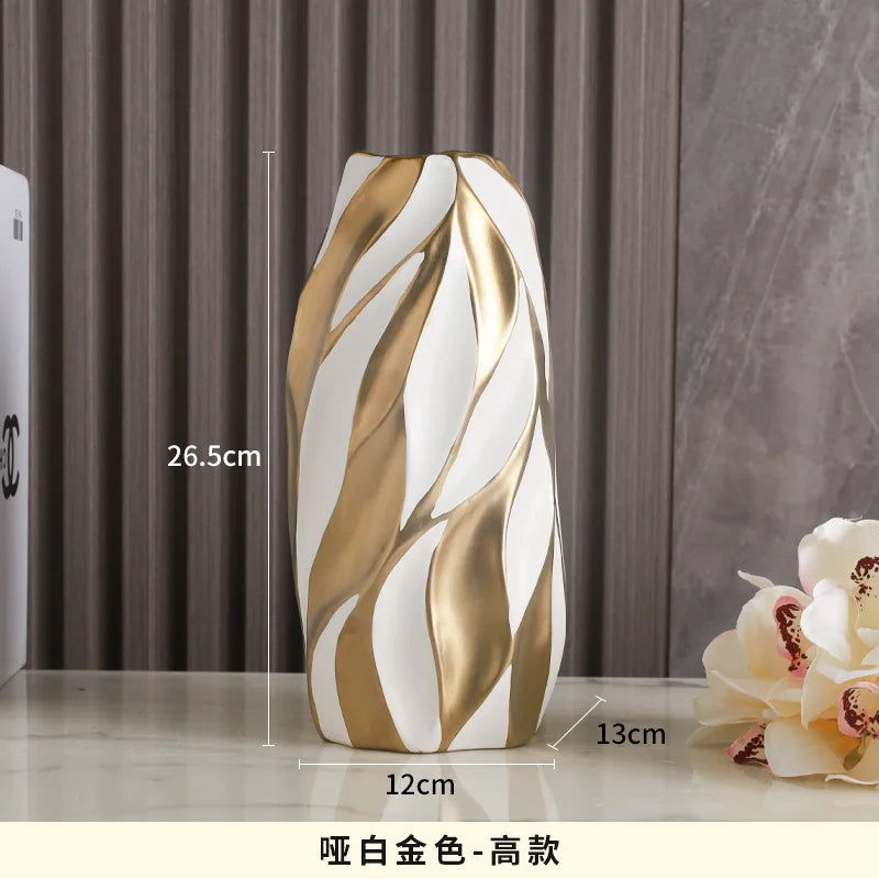 Luxurious Gold Painted Ceramic Vases High-End Urn Personalized Living Room and Porch Decoration Modern European Style Amphora Cabinet Home Ornament Abstract and Refined Design - Grand Goldman