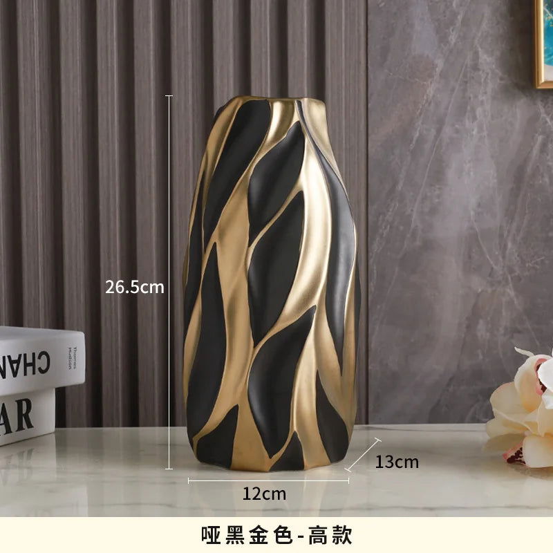 Luxurious Gold Painted Ceramic Vases High-End Urn Personalized Living Room and Porch Decoration Modern European Style Amphora Cabinet Home Ornament Abstract and Refined Design - Grand Goldman