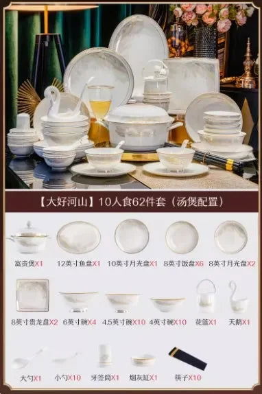 Luxury Dinner Plates White Sets Korean Ceramic Plates Utensils Kitchen  Decoration And Table Accessories - Grand Goldman