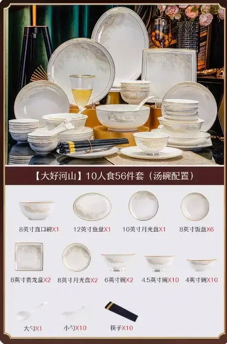 Luxury Dinner Plates White Sets Korean Ceramic Plates Utensils Kitchen  Decoration And Table Accessories - Grand Goldman