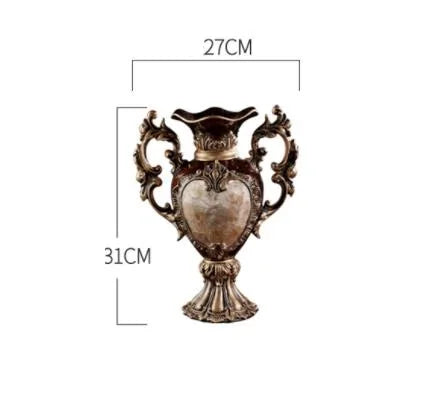 Luxury European Resin Vase Dried Flowers Arrangement Antique Victorian Look Ornate Wooded Appearance Detailed Engravings Royal Brown Tabletop Vase for Living Room Entrance Ornaments Home Decorations - Grand Goldman