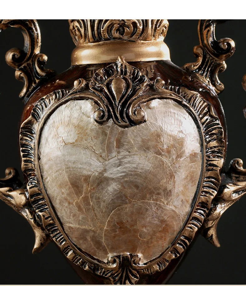 Luxury European Resin Vase Dried Flowers Arrangement Antique Victorian Look Ornate Wooded Appearance Detailed Engravings Royal Brown Tabletop Vase for Living Room Entrance Ornaments Home Decorations - Grand Goldman