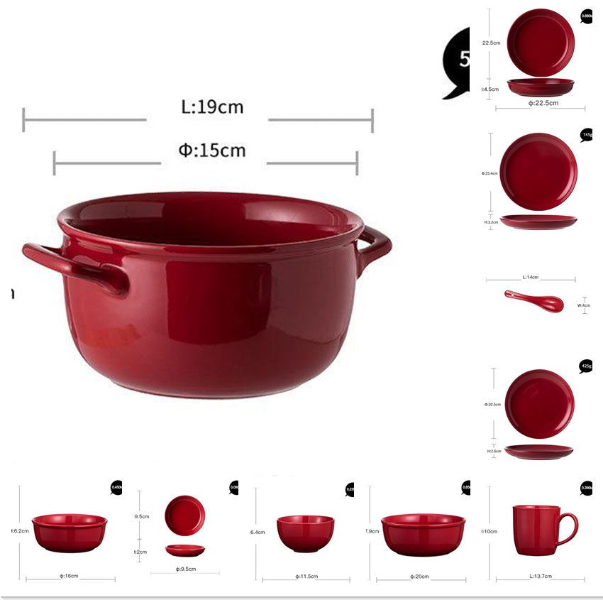 Luxury Red Glaze Ceramic Dinner Sets Kitchen Utensils Porcelain Salad Serving Plate Dish Bowl Restaurant Dining Table Home Decor - Grand Goldman