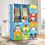 MAGINELS Kids Closet,Baby Wardrobe Closet with Door,Cute Portable Armoire Dresser,Clothes Hanging Storage Rack for Boy Bedroom,Blue,12 Cube(14x14inch) - Grand Goldman