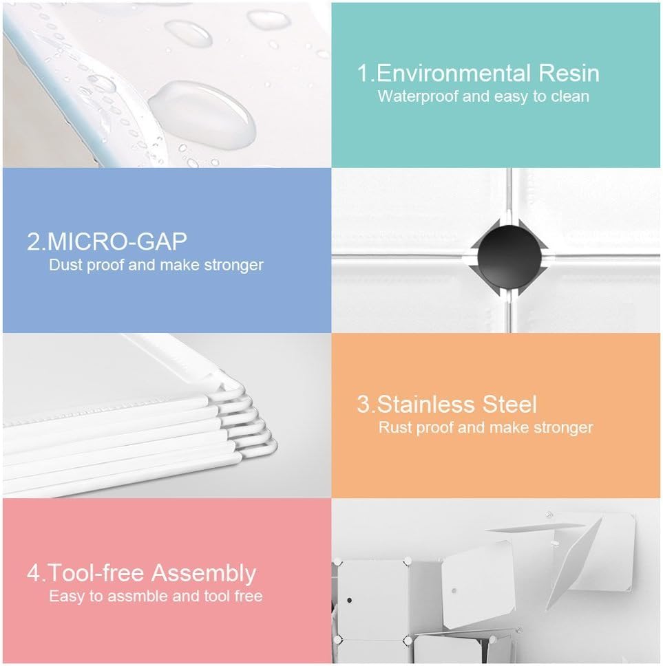 MAGINELS Kids Closet,Baby Wardrobe Closet with Door,Cute Portable Armoire Dresser,Clothes Hanging Storage Rack for Boy Bedroom,Blue,12 Cube(14x14inch) - Grand Goldman