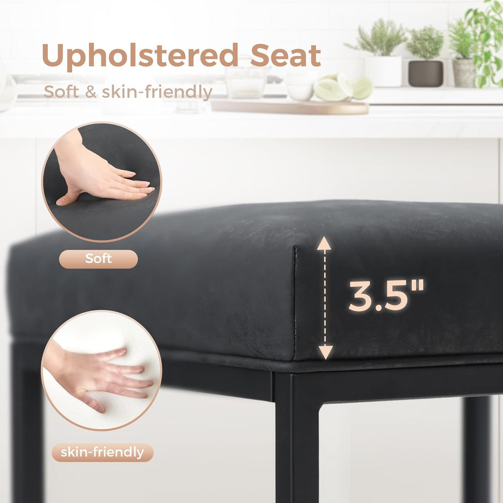 MAISON ARTS Black Counter Height 24" Bar Stools Set of 2 for Kitchen Counter Backless Modern Square Barstools Upholstered Faux Leather Stools Farmhouse Island Chairs, (24 Inch,Black) - Grand Goldman