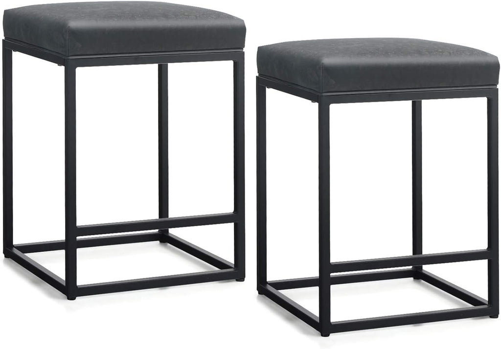 MAISON ARTS Black Counter Height 24" Bar Stools Set of 2 for Kitchen Counter Backless Modern Square Barstools Upholstered Faux Leather Stools Farmhouse Island Chairs, (24 Inch,Black) - Grand Goldman