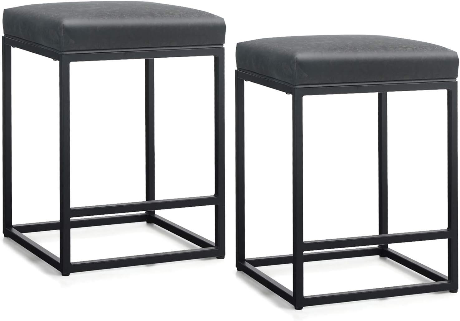 MAISON ARTS Black Counter Height 24" Bar Stools Set of 2 for Kitchen Counter Backless Modern Square Barstools Upholstered Faux Leather Stools Farmhouse Island Chairs, (24 Inch,Black) - Grand Goldman