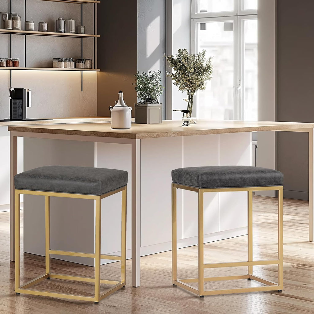 MAISON ARTS Black Counter Height 24" Bar Stools Set of 2 for Kitchen Counter Backless Modern Square Barstools Upholstered Faux Leather Stools Farmhouse Island Chairs, (24 Inch,Black) - Grand Goldman