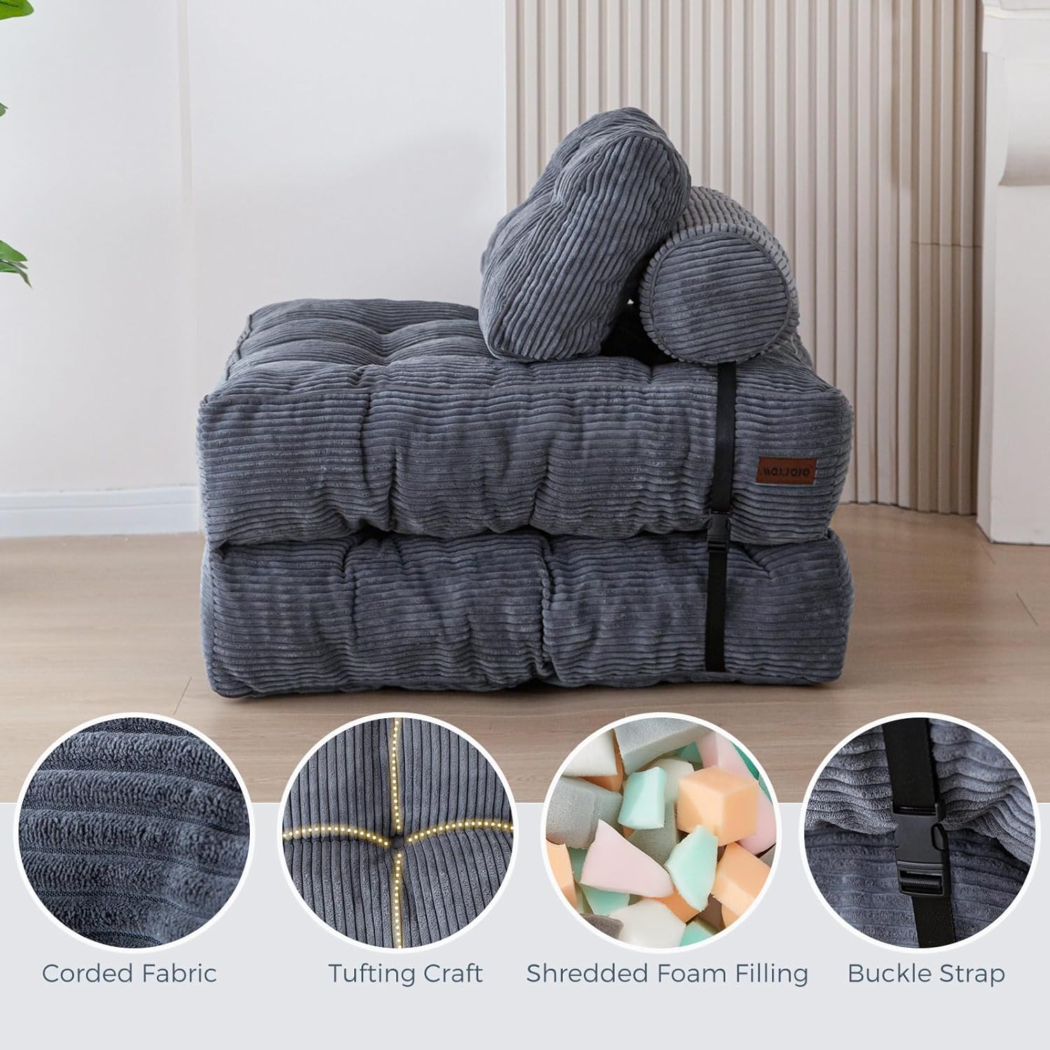 MAXYOYO Folding Sofa Bed, Convertible Sleeper Chair with Pillow Foldable Mattress with Back Support, Portable Fold Out Chair Bed Comfy Floor Sofa Lounge for Living Room Bedroom, Dark Grey, Single - Grand Goldman