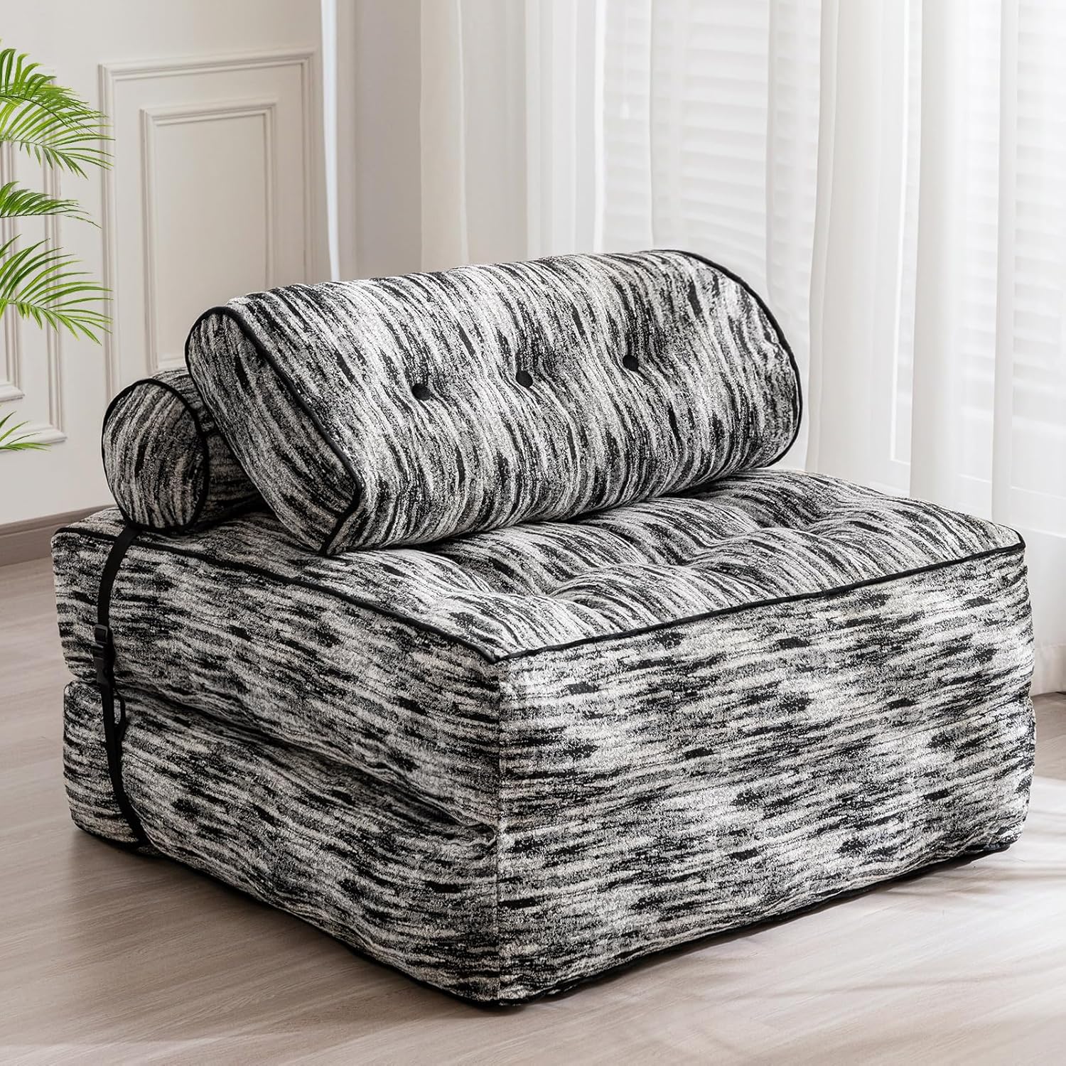 MAXYOYO Folding Sofa Bed, Convertible Sleeper Chair with Pillow Foldable Mattress with Back Support, Portable Fold Out Chair Bed Comfy Floor Sofa Lounge for Living Room Bedroom, Dark Grey, Single - Grand Goldman