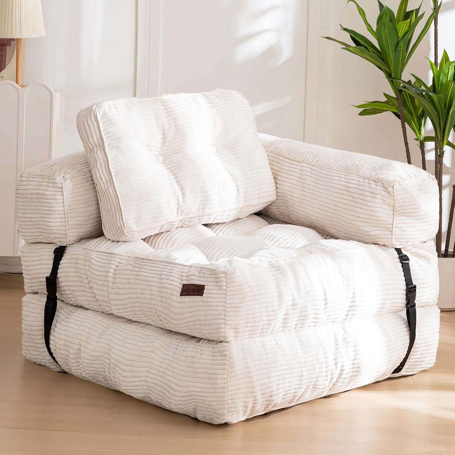 MAXYOYO Folding Sofa Bed, L-Shaped Convertible Sofa Bed with Armrest Foldable Sleeper Sofa with Pillow, Portable Fold Out Chair Bed Comfy Floor Sofa Lounge for Living Room Bedroom, Dark Grey - Grand Goldman