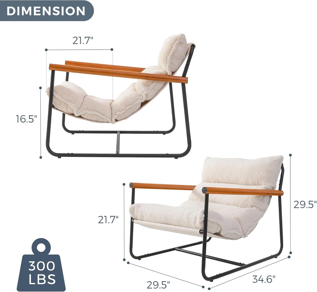 MAXYOYO Sherpa Accent Chair, Boucle Arm Chair Living Room Chair, Reading Accent Chair, Mid Century Modern Bedroom Chair,Teddy Armchair Wooden Arms Metal Frame - Grand Goldman