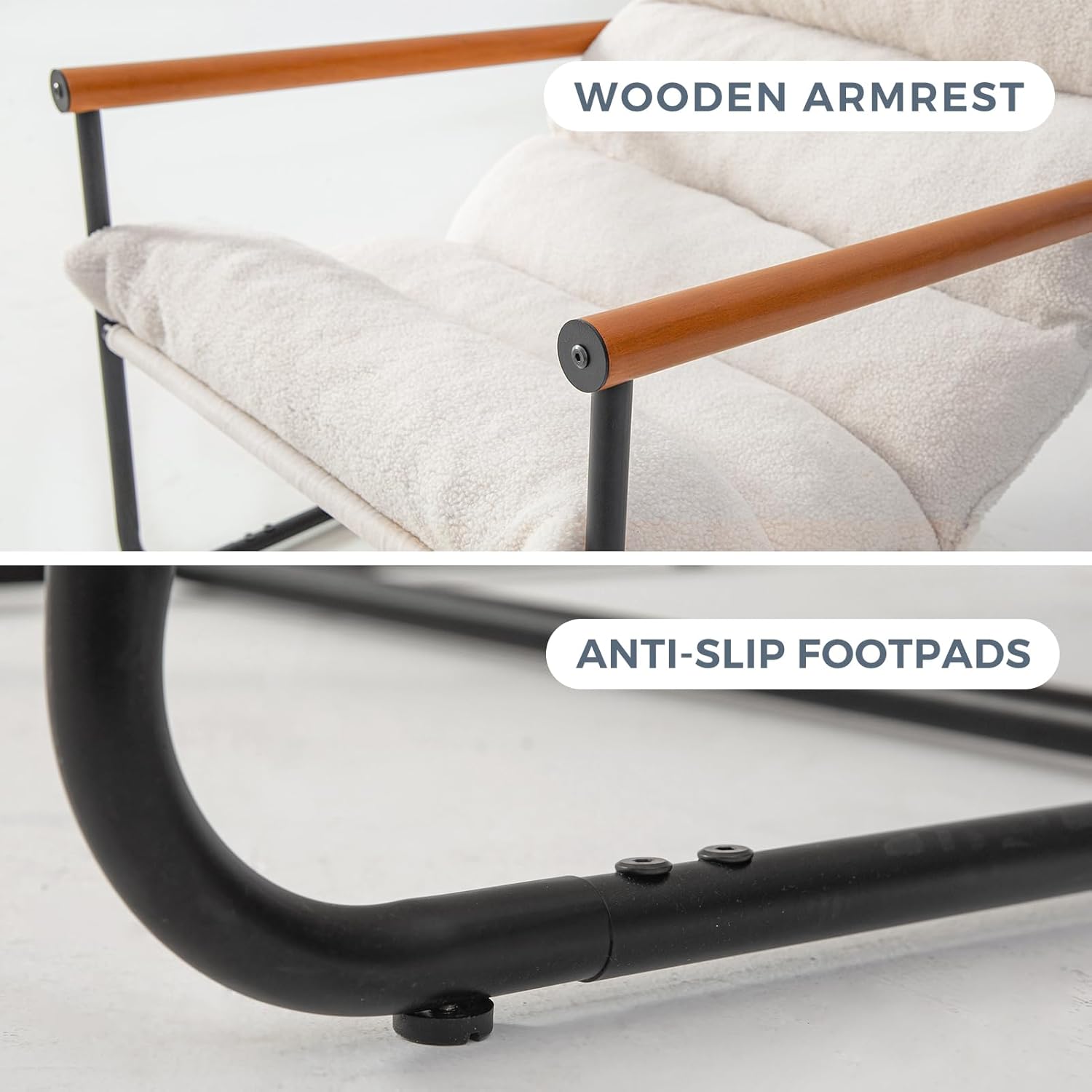 MAXYOYO Sherpa Accent Chair, Boucle Arm Chair Living Room Chair, Reading Accent Chair, Mid Century Modern Bedroom Chair,Teddy Armchair Wooden Arms Metal Frame - Grand Goldman