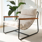 MAXYOYO Sherpa Accent Chair, Boucle Arm Chair Living Room Chair, Reading Accent Chair, Mid Century Modern Bedroom Chair,Teddy Armchair Wooden Arms Metal Frame - Grand Goldman