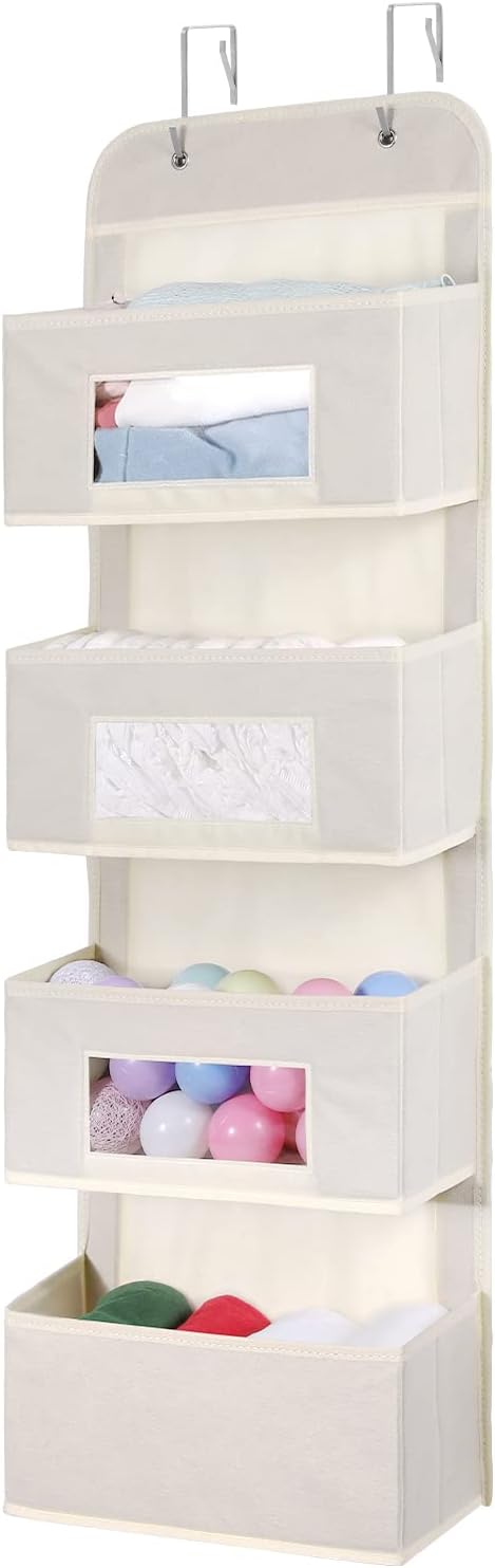 MAX Houser 4-Shelf Hanging Closet Organizer, Space Saver, Cloth Hanging Shelves with 2 Side Pockets, Foldable (Grey) - Grand Goldman