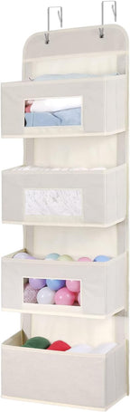 MAX Houser 4-Shelf Hanging Closet Organizer, Space Saver, Cloth Hanging Shelves with 2 Side Pockets, Foldable (Grey) - Grand Goldman