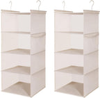 MAX Houser 4-Shelf Hanging Closet Organizer, Space Saver, Cloth Hanging Shelves with 2 Side Pockets, Foldable (Grey) - Grand Goldman