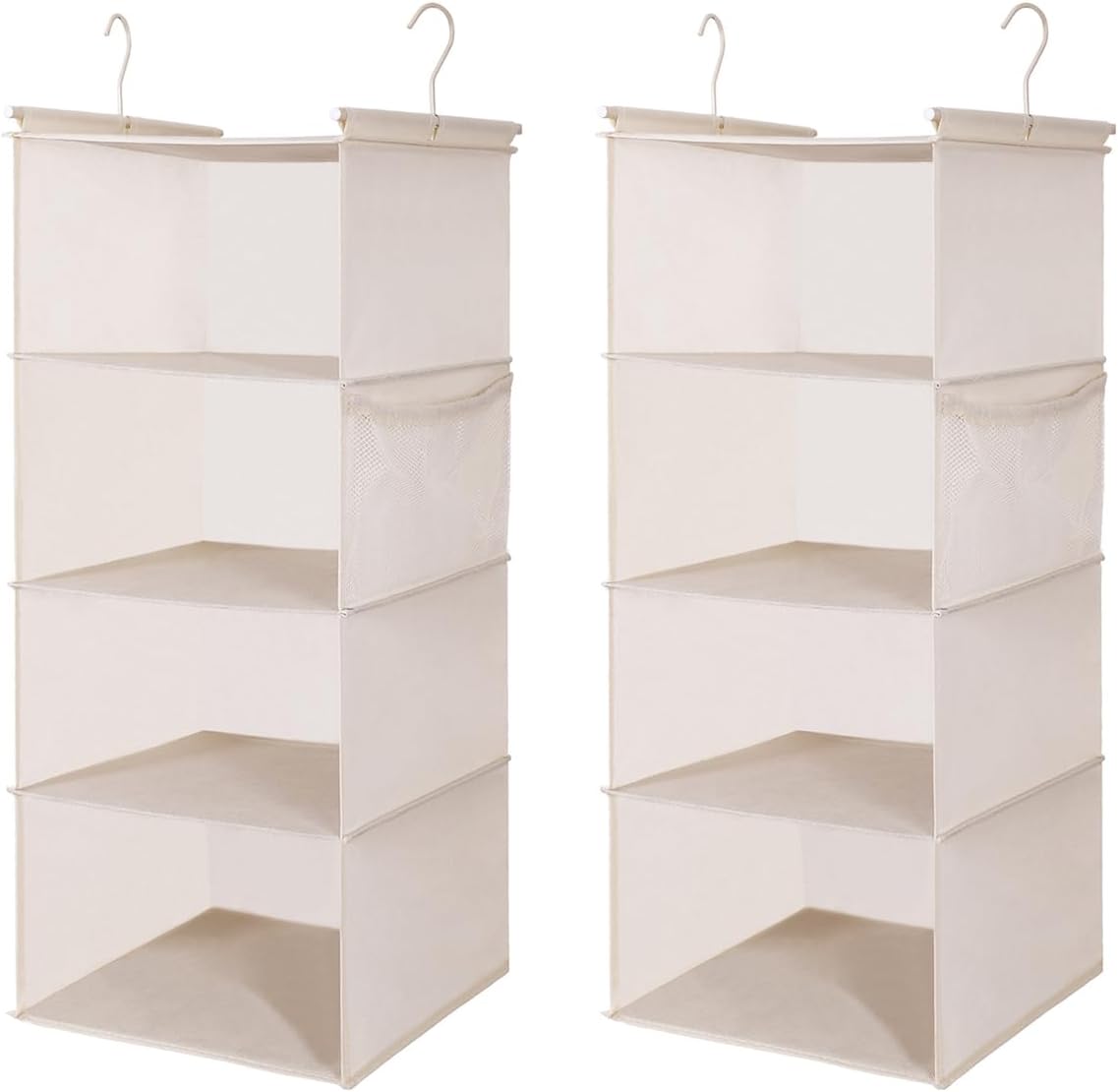 MAX Houser 4-Shelf Hanging Closet Organizer, Space Saver, Cloth Hanging Shelves with 2 Side Pockets, Foldable (Grey) - Grand Goldman