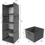 MAX Houser 4-Shelf Hanging Closet Organizer, Space Saver, Cloth Hanging Shelves with 2 Side Pockets, Foldable (Grey) - Grand Goldman