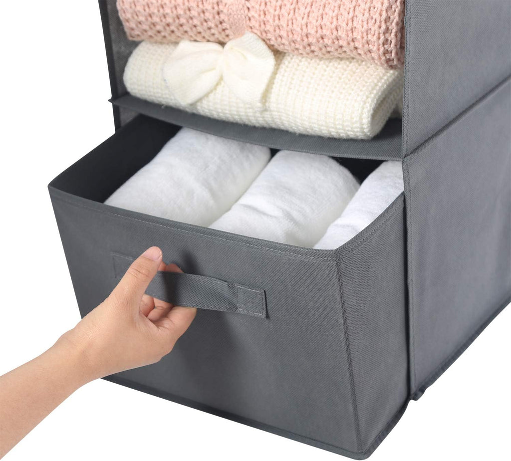 MAX Houser 4-Shelf Hanging Closet Organizer, Space Saver, Cloth Hanging Shelves with 2 Side Pockets, Foldable (Grey) - Grand Goldman