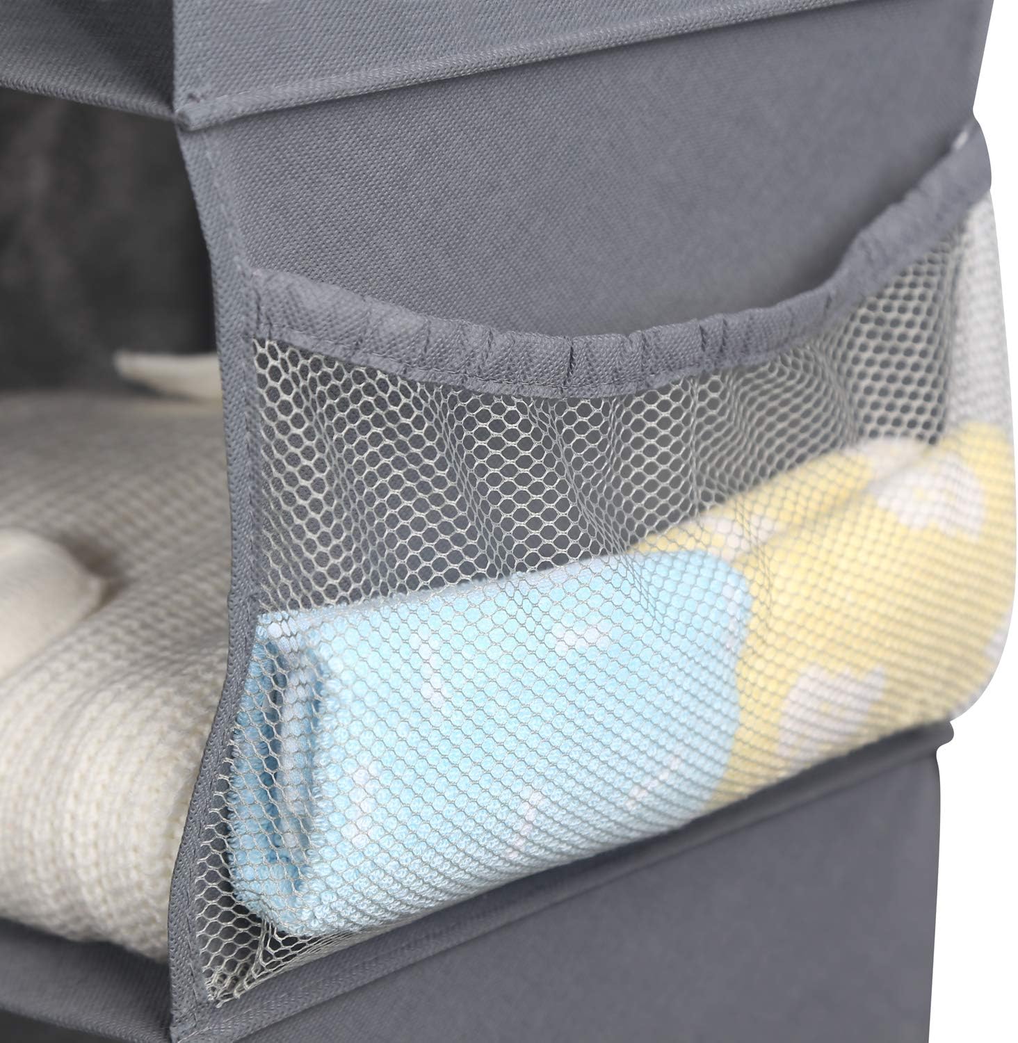 MAX Houser 4-Shelf Hanging Closet Organizer, Space Saver, Cloth Hanging Shelves with 2 Side Pockets, Foldable (Grey) - Grand Goldman