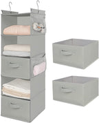 MAX Houser 5 Shelf Hanging Closet Organizer, Space Saver, Cloth Hanging Shelves with 4 Side Pockets, Foldable, Beige - Grand Goldman
